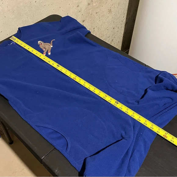 Nick & Nora Sock Monkey Footed Pjs Pajamas M Sleepwear Royal Blue Fleece Pocket - Picture 10 of 12